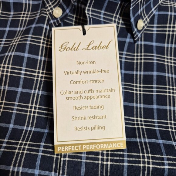 Roundtree Yorke Gold Label Shirt Mens Size S Blue Plaid Short Sleeve Non Iron 57 - Picture 6 of 9